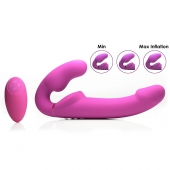 Розовый безремневой страпон с вибрацией и функцией расширения Inflatable Ergo-Fit Strapless Strap-On - XR Brands - купить с доставкой в Белгороде