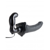 Черный страпон с вагинальной пробкой Deluxe Vibrating Penetrix Strap-On - 19 см. - Pipedream - купить с доставкой в Белгороде