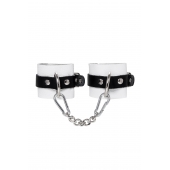 Бело-черные кожаные наручники с одним ремешком с люверсами - Pecado - купить с доставкой в Белгороде