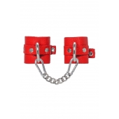 Красные мягкие кожаные наручники с люверсами - Pecado - купить с доставкой в Белгороде