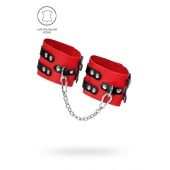 Красно-черные мягкие оковы с двумя ремешками с люверсами - Pecado - купить с доставкой в Белгороде