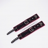 Черно-розовые кожаные оковы с розовой строчкой - Crazy Handmade - купить с доставкой в Белгороде