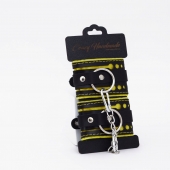 Черно-желтые кожаные наручники с жёлтой строчкой - Crazy Handmade - купить с доставкой в Белгороде