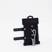 Черные кожаные оковы с хромированной фурнитурой - Crazy Handmade - купить с доставкой в Белгороде