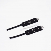 Черные кожаные оковы с хромированной фурнитурой - Crazy Handmade - купить с доставкой в Белгороде