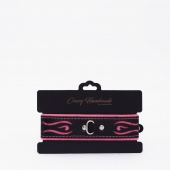 Черно-розовый кожаный ошейник с розовой строчкой - Crazy Handmade - купить с доставкой в Белгороде