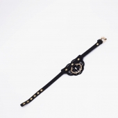 Черный фигурный кожаный ошейник с золотистой фурнитурой - Crazy Handmade - купить с доставкой в Белгороде