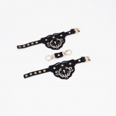 Черные наручники с золотистой фурнитурой - Crazy Handmade - купить с доставкой в Белгороде