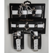 Набор фиксаторов из черной и белой натуральной кожи - Crazy Handmade - купить с доставкой в Белгороде