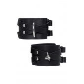 Черные кожаные оковы с двумя перекрёстными ремешками - Pecado - купить с доставкой в Белгороде