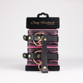 Черные кожаные оковы с розовой строчкой - Crazy Handmade - купить с доставкой в Белгороде