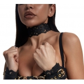 Черный ажурный чокер с золотистой фурнитурой - Crazy Handmade - купить с доставкой в Белгороде