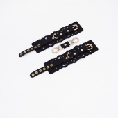 Черные кожаные наручники с узорами и золотистой фурнитурой - Crazy Handmade - купить с доставкой в Белгороде