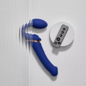 Синий безремневой страпон Multi Orgasm Bendable Strap-On size XL с клиторальной стимуляцией - Strap-on-me - купить с доставкой в Белгороде