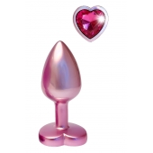 Розовая анальная пробка с кристаллом-сердцем Pearl Pink Plug Small - Dream Toys