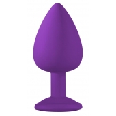 Большая фиолетовая анальная пробка Emotions Cutie Large с голубым кристаллом - 10 см. - Lola Games - купить с доставкой в Белгороде