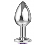 Большая серебристая анальная пробка Diamond Purple Sparkle Large с фиолетовым кристаллом - 8 см. - Lola Games - купить с доставкой в Белгороде