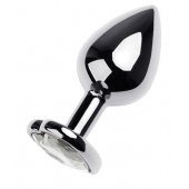 Серебристая анальная пробка с прозрачным кристаллом-сердцем - 8 см. - ToyFa - купить с доставкой в Белгороде