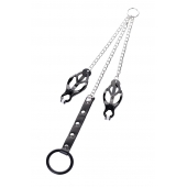 Черно-серебристые зажимы для сосков с кольцом для пениса TOYFA Metal - ToyFa - купить с доставкой в Белгороде