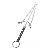 Серебристо-чёрные зажимы для сосков с кольцом для пениса TOYFA Metal - ToyFa - купить с доставкой в Белгороде