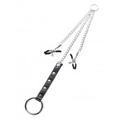 Серебристо-чёрные зажимы для сосков с кольцом для пениса TOYFA Metal - ToyFa - купить с доставкой в Белгороде