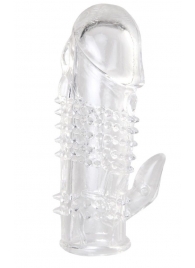 Прозрачная гелевая насадка с шипами и клиторальным отростком - 13 см. - Toyfa Basic - в Белгороде купить с доставкой