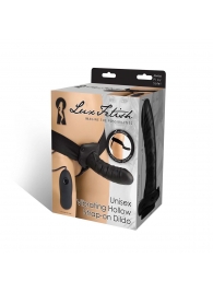 Чёрный полый страпон с вибрацией Unisex Vibrating Hollow Strap-On - 14 см. - Lux Fetish - купить с доставкой в Белгороде