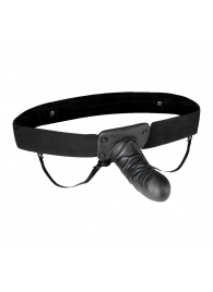 Чёрный полый страпон с вибрацией Unisex Vibrating Hollow Strap-On - 14 см. - Lux Fetish - купить с доставкой в Белгороде