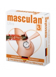 Розовые презервативы Masculan Ultra Long Pleasure с колечками, пупырышками и продлевающим эффектом - 3 шт. - Masculan - купить с доставкой в Белгороде