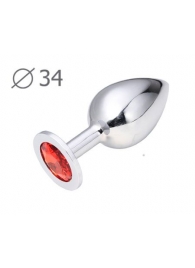 Коническая серебристая анальная втулка с красным кристаллом - 8,2 см. - Anal Jewelry Plug - купить с доставкой в Белгороде