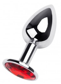 Маленькая коническая серебристая анальная пробка с красным кристаллом - 7 см. - ToyFa - купить с доставкой в Белгороде