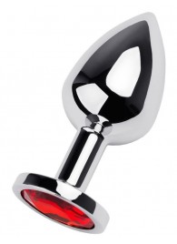 Серебристая коническая анальная пробка с красным кристаллом - 8 см. - ToyFa - купить с доставкой в Белгороде