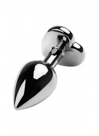 Серебристая коническая анальная пробка с красным кристаллом-сердечком - 7 см. - ToyFa - купить с доставкой в Белгороде