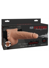 Телесный полый страпон с имитацией эякуляции 7.5  Hollow Squirting Strap-On with Balls Flesh - 21,6 см. - Pipedream - купить с доставкой в Белгороде