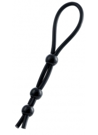 Черное лассо на пенис с тремя бусинами - A-toys - в Белгороде купить с доставкой