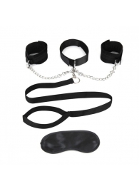 Чёрный ошейник с наручниками и поводком Collar Cuffs   Leash Set - Lux Fetish - купить с доставкой в Белгороде