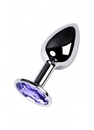 Серебристая конусовидная анальная пробка с фиолетовым кристаллом - 7 см. - ToyFa - купить с доставкой в Белгороде