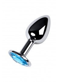 Серебристая конусовидная анальная пробка с голубым кристаллом - 7 см. - ToyFa - купить с доставкой в Белгороде