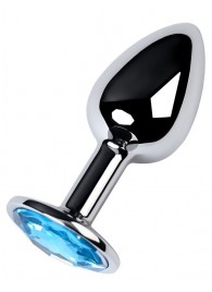Серебристая конусовидная анальная пробка с голубым кристаллом - 7 см. - ToyFa - купить с доставкой в Белгороде
