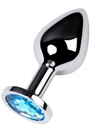 Серебристая конусовидная анальная пробка с голубым кристаллом - 8 см. - ToyFa - купить с доставкой в Белгороде