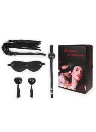 Эротический набор в черном цвете: маска, кляп, пэстисы, плётка - Notabu - купить с доставкой в Белгороде