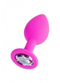 Розовая анальная втулка Brilliant с прозрачным кристаллом - 7 см. - ToyFa - купить с доставкой в Белгороде