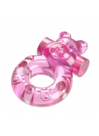 Розовое эрекционное виброкольцо на пенис Pink Bear - Baile - в Белгороде купить с доставкой