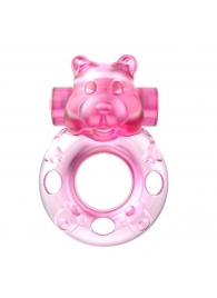 Розовое эрекционное виброкольцо на пенис Pink Bear - Baile - в Белгороде купить с доставкой