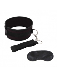 Черный ошейник с длинным поводком Collar and Leash Set - Lux Fetish - купить с доставкой в Белгороде