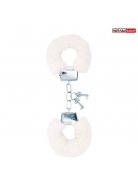 Белые меховые наручники на сцепке с ключиками - Notabu - купить с доставкой в Белгороде