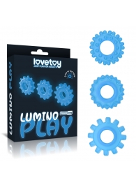 Набор из 3 голубых, светящихся в темноте эрекционных колец Lumino Play - Lovetoy - в Белгороде купить с доставкой