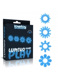 Набор из 4 голубых, светящихся в темноте эрекционных колец Lumino Play - Lovetoy - в Белгороде купить с доставкой