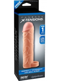 Телесная насадка с кольцом Perfect 1 Extension with Ball Strap - 17 см. - Pipedream - в Белгороде купить с доставкой