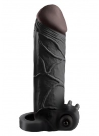 Чёрная вибронасадка с кольцом Vibrating Real Feel 2 Extension - 16 см. - Pipedream - в Белгороде купить с доставкой
